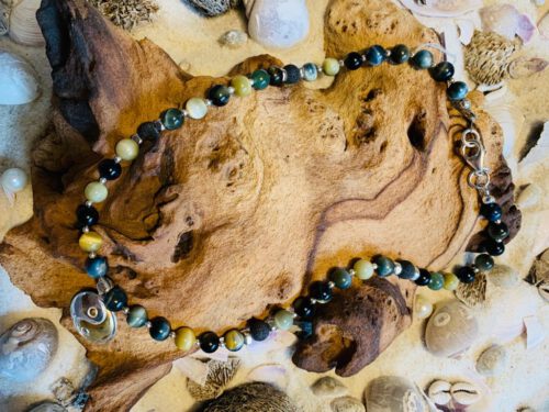 Herrenkette mit Tigerauge, Obsidian ... und einem Sterlingsilber YinYang-Anhänger – Bild 3