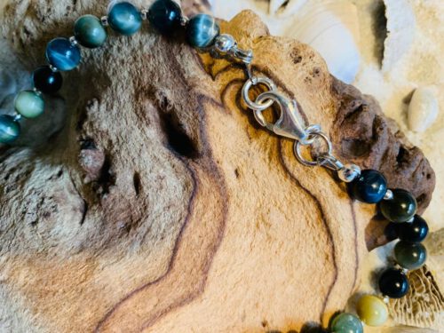 Herrenkette mit Tigerauge, Obsidian ... und einem Sterlingsilber YinYang-Anhänger – Bild 4