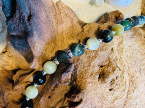 Herrenkette mit Tigerauge, Obsidian ... und einem Sterlingsilber YinYang-Anhänger – Bild 5