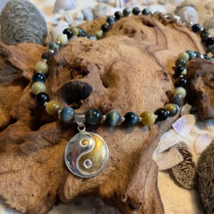 Herrenkette mit Tigerauge, Obsidian ... und einem Sterlingsilber YinYang-Anhänger