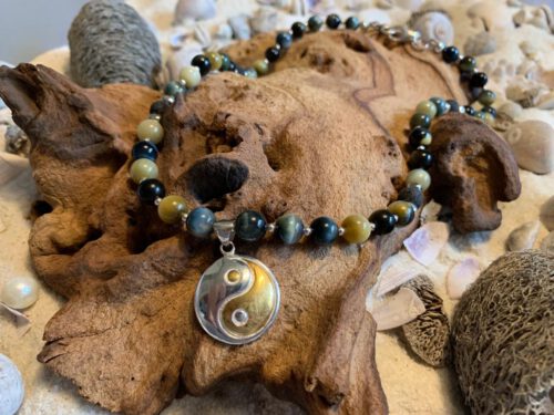 Herrenkette mit Tigerauge, Obsidian ... und einem Sterlingsilber YinYang-Anhänger